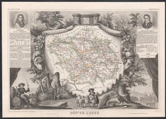 Aube, France. Antique map of a French department, 1856