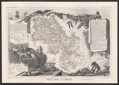 L'Isere, Frankreich. Antike Karte der französischen Abteilung, 1856