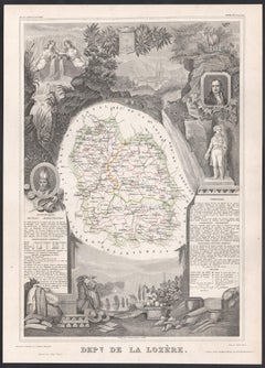 Lozere, France. Antique map of a French department, 1856