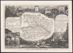 Maine et Loire, Frankreich. Antike Karte der französischen Abteilung, 1856