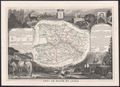 Maine et Loire, France. Antique map of French department, 1856