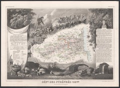 Pyrenees Orientales, France. Antique map of a French department, 1856