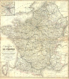 Antique Victor Levasseur 'New Map of France' 1852- Lithograph