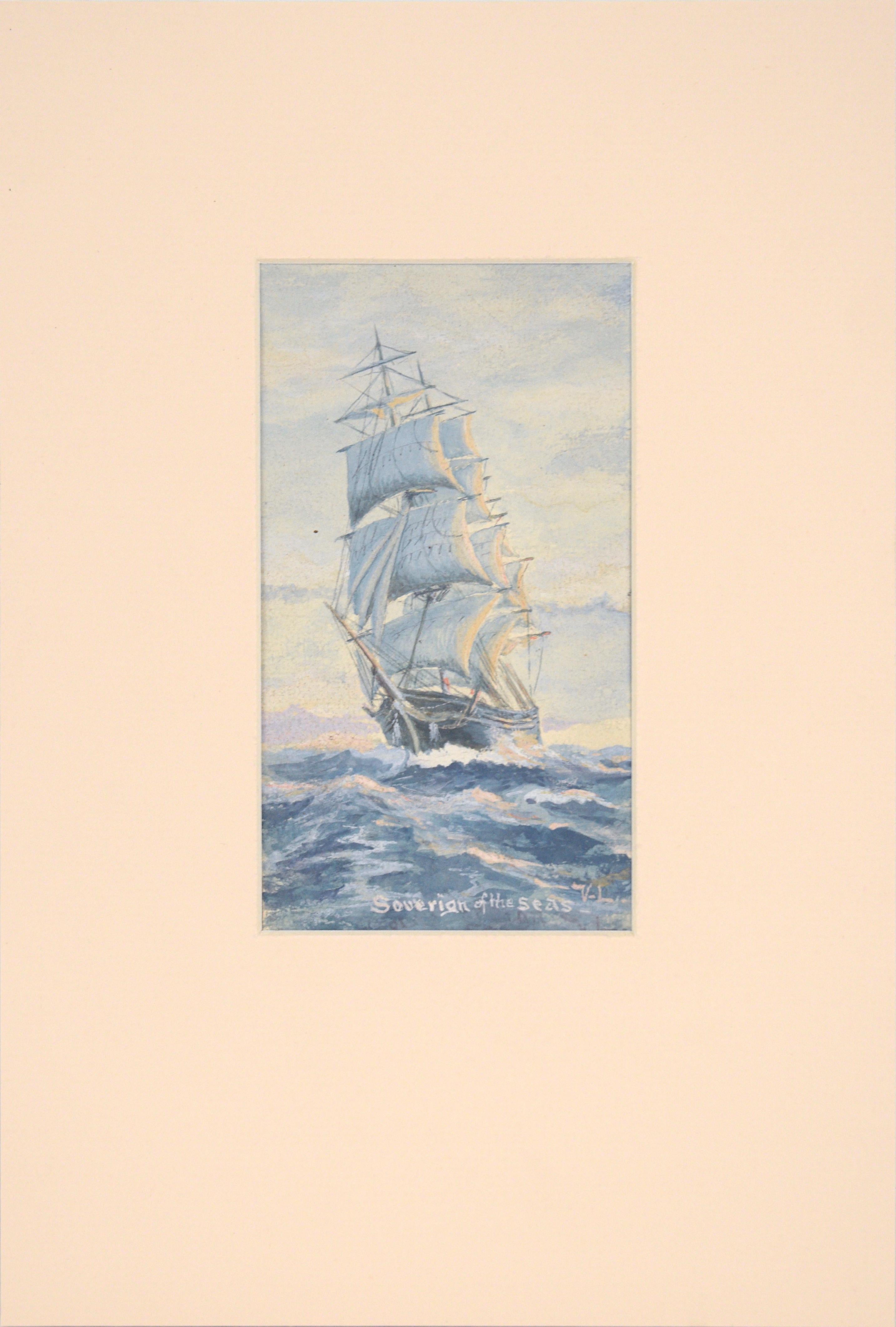 Landscape Painting Victor Lind - "Soverign of the Seas" (Soverign des mers) - paysage marin avec bateau à voile
