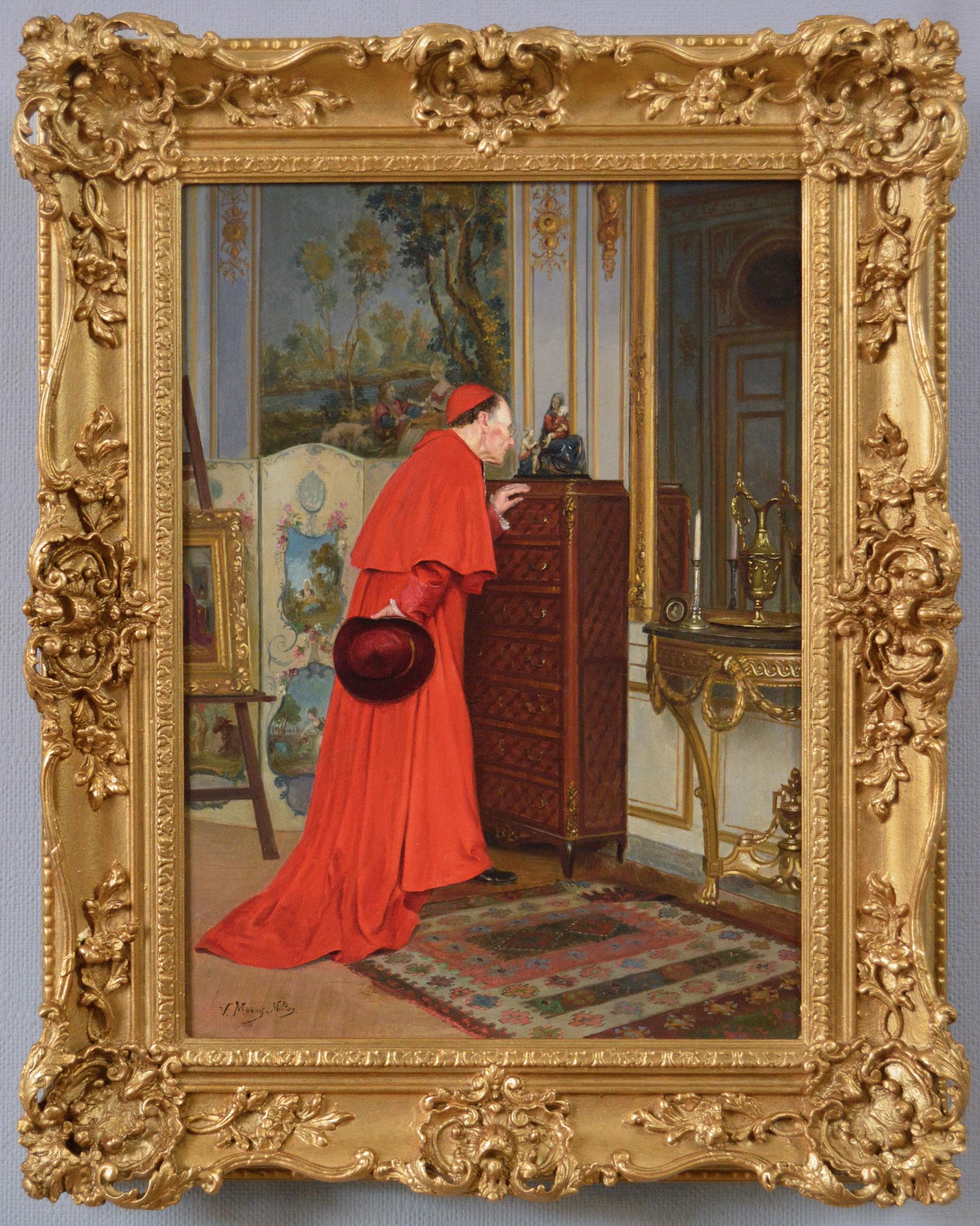 Victor Marais-Milton Interior Painting - 19th Century genre oil painting of a cardinal 