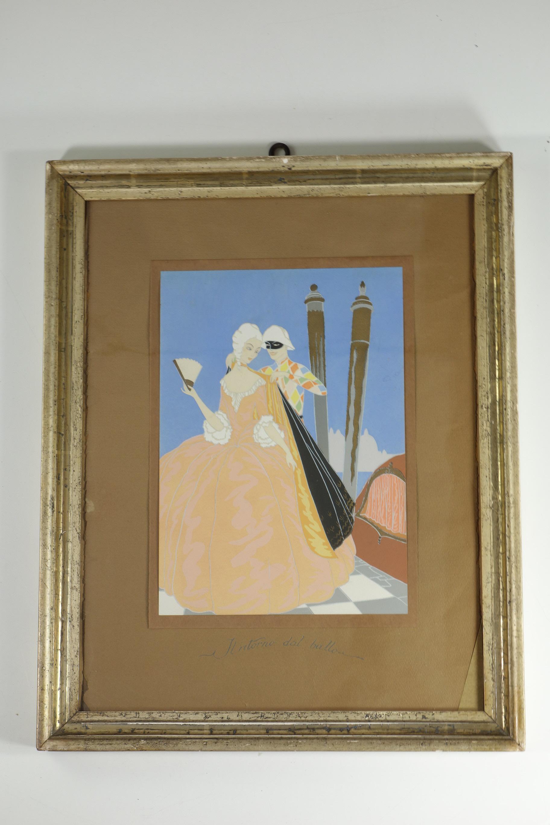 Victor Max Ninon 1920 Art Deco Venedig Karneval Pochoir Set von 2 im Angebot 4