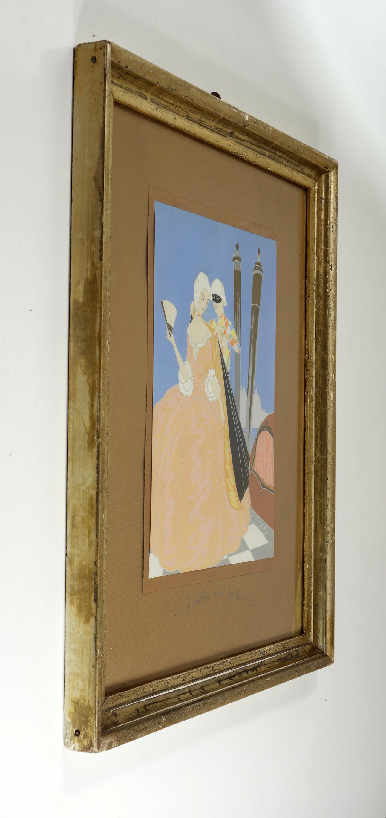 Victor Max Ninon 1920 Art Deco Venedig Karneval Pochoir Set von 2 im Angebot 5