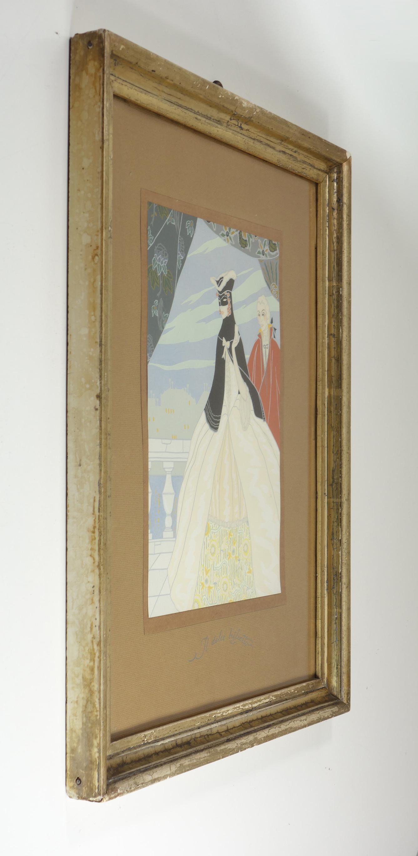 Victor Max Ninon 1920 Art Deco Venedig Karneval Pochoir Set von 2 im Zustand „Gut“ im Angebot in Brescia, IT
