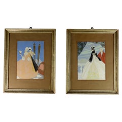 Victor Max Ninon 1920 Art Deco Venezia Carneval Pochoir Set di 2