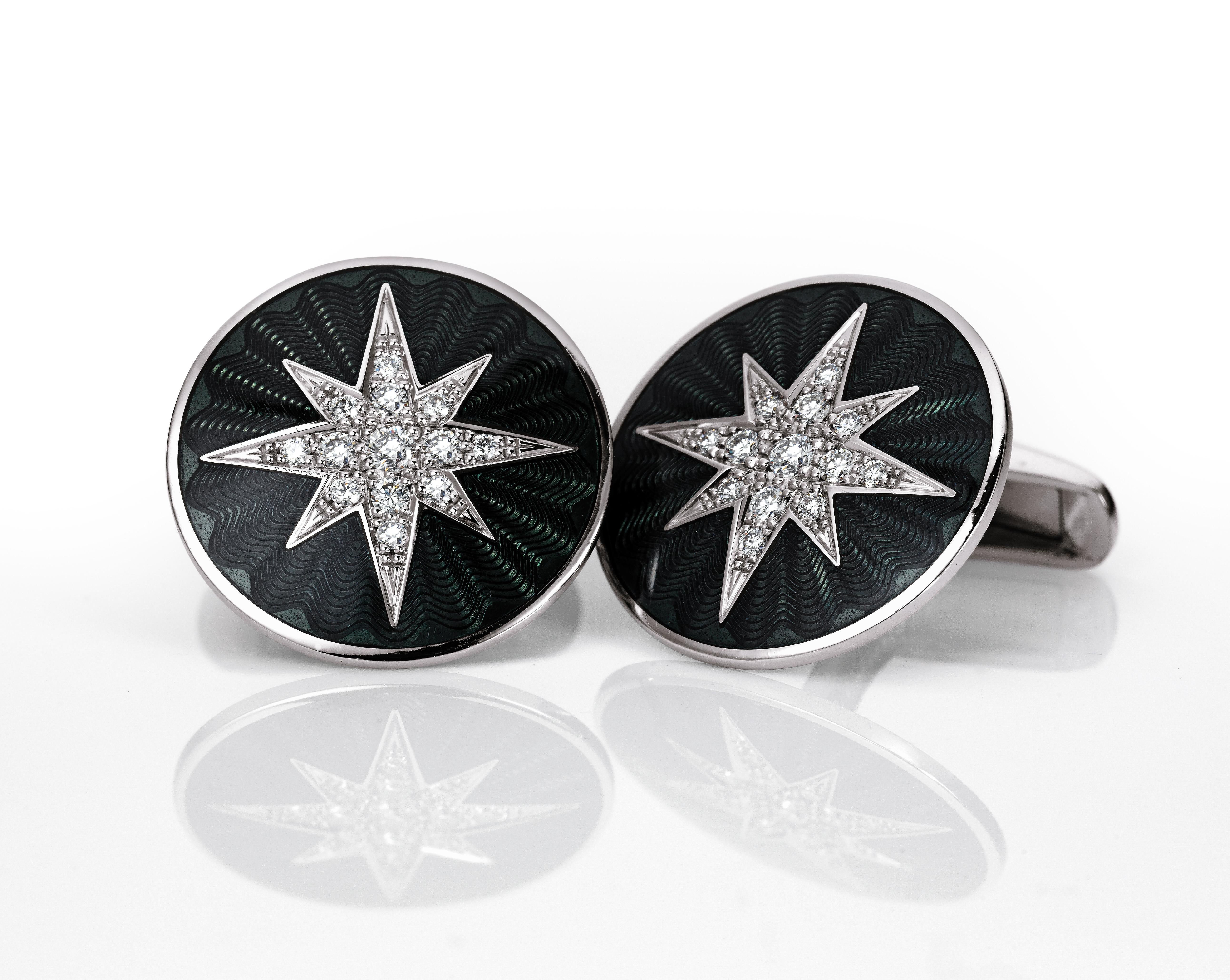 Victor Mayer Cuff links, 18k white gold, vitreous enamel, 26 diamonds brilliant cut total 0,40 ct, G VS

Reference: V1063/GU/00/00/101
Material: 18k white gold
Diamonds: 26 brilliants total 0,40 ct, G VS
Dimensions: Ø 20 mm
 
We offer this piece of