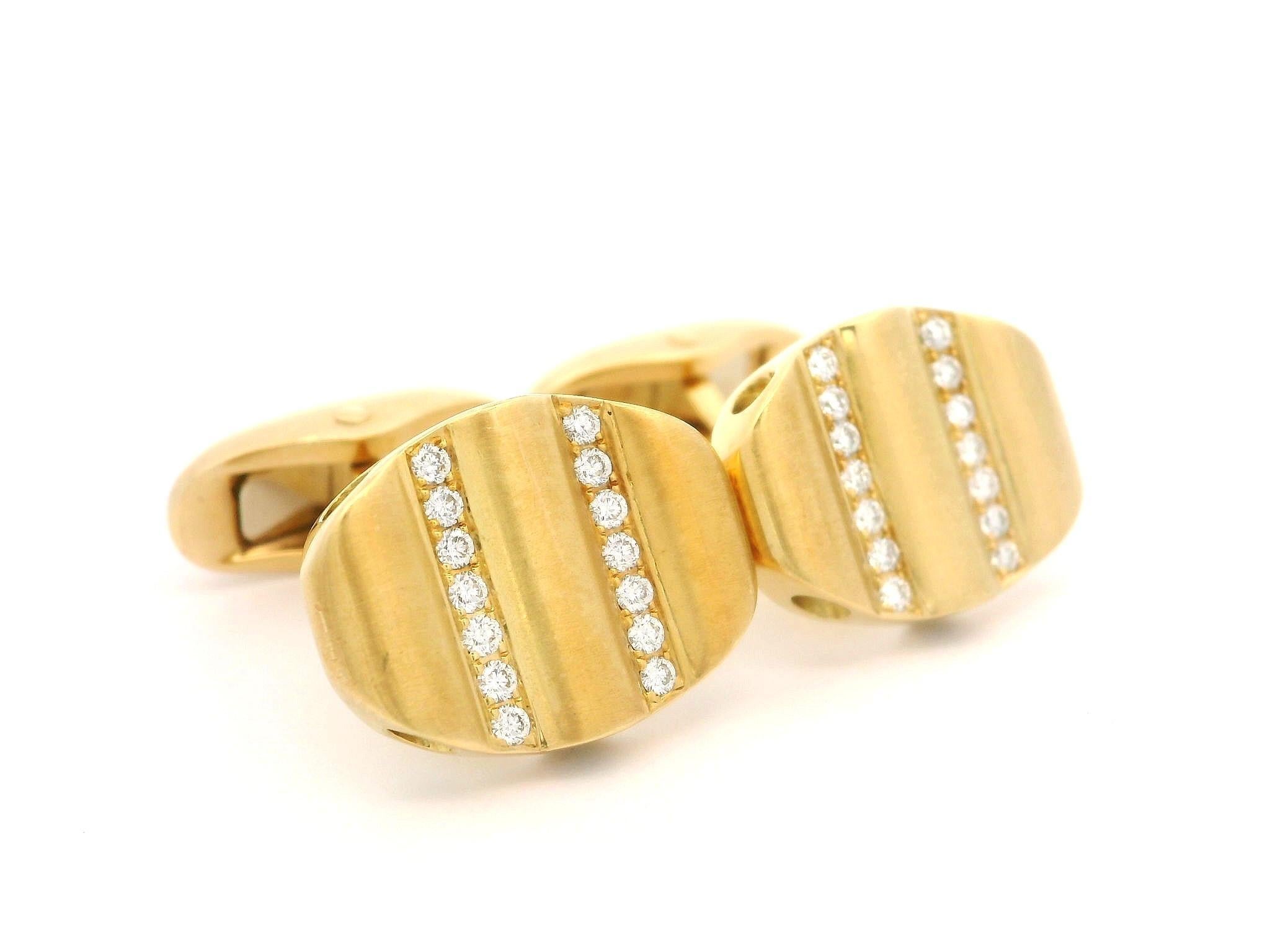 Victor Mayer, gemelli ovali ondulati in oro giallo 18 carati con diamante da 0,35 carati e scatola In condizioni ottime in vendita a Montclair, NJ