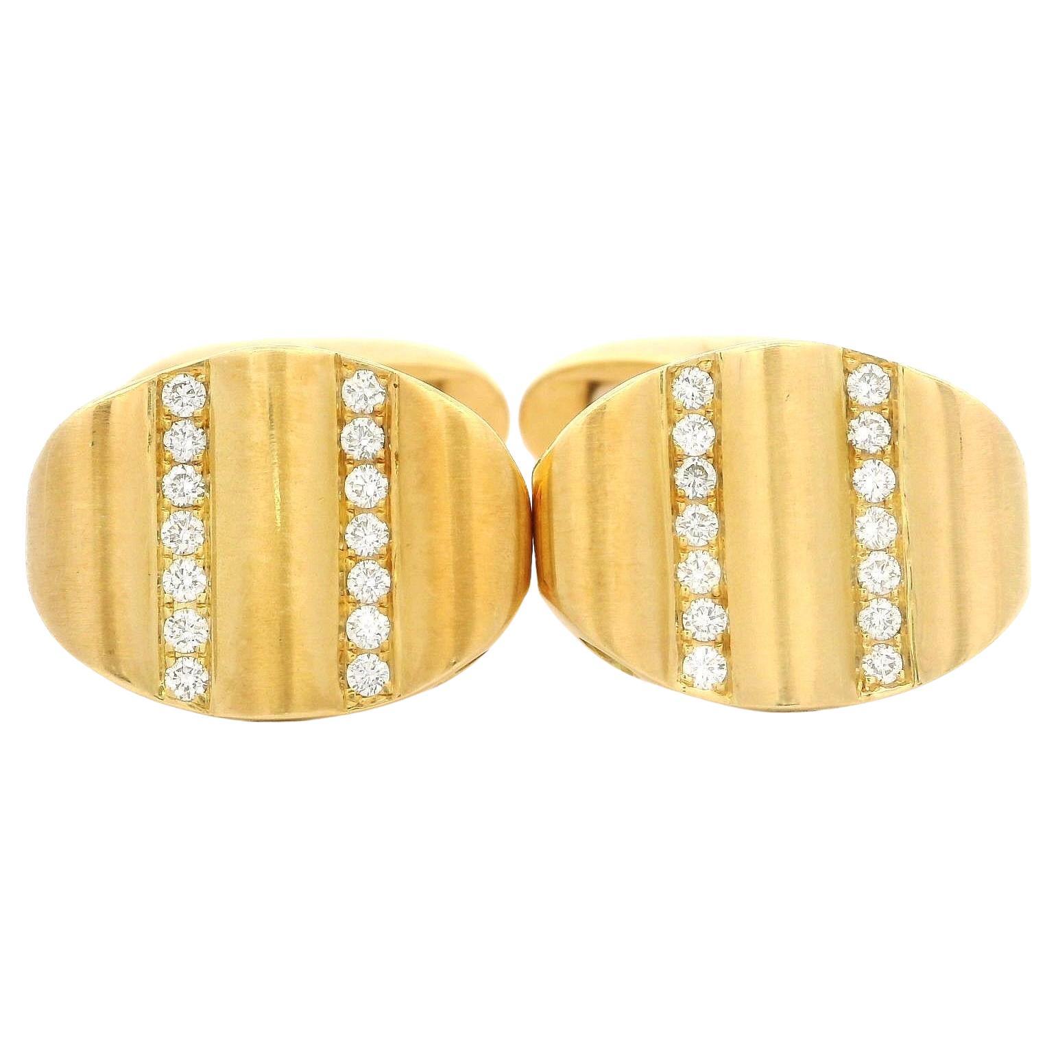 Victor Mayer 18 Karat Gelbgold 0,35 Karat Diamant Wavy Oval Manschettenknöpfe mit Box
