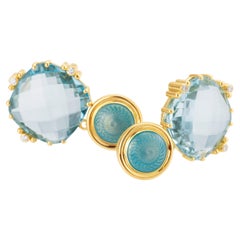 Pendientes de gota de Victor Mayer con aguamarina, diamantes, guilloché y esmalte, en oro amarillo