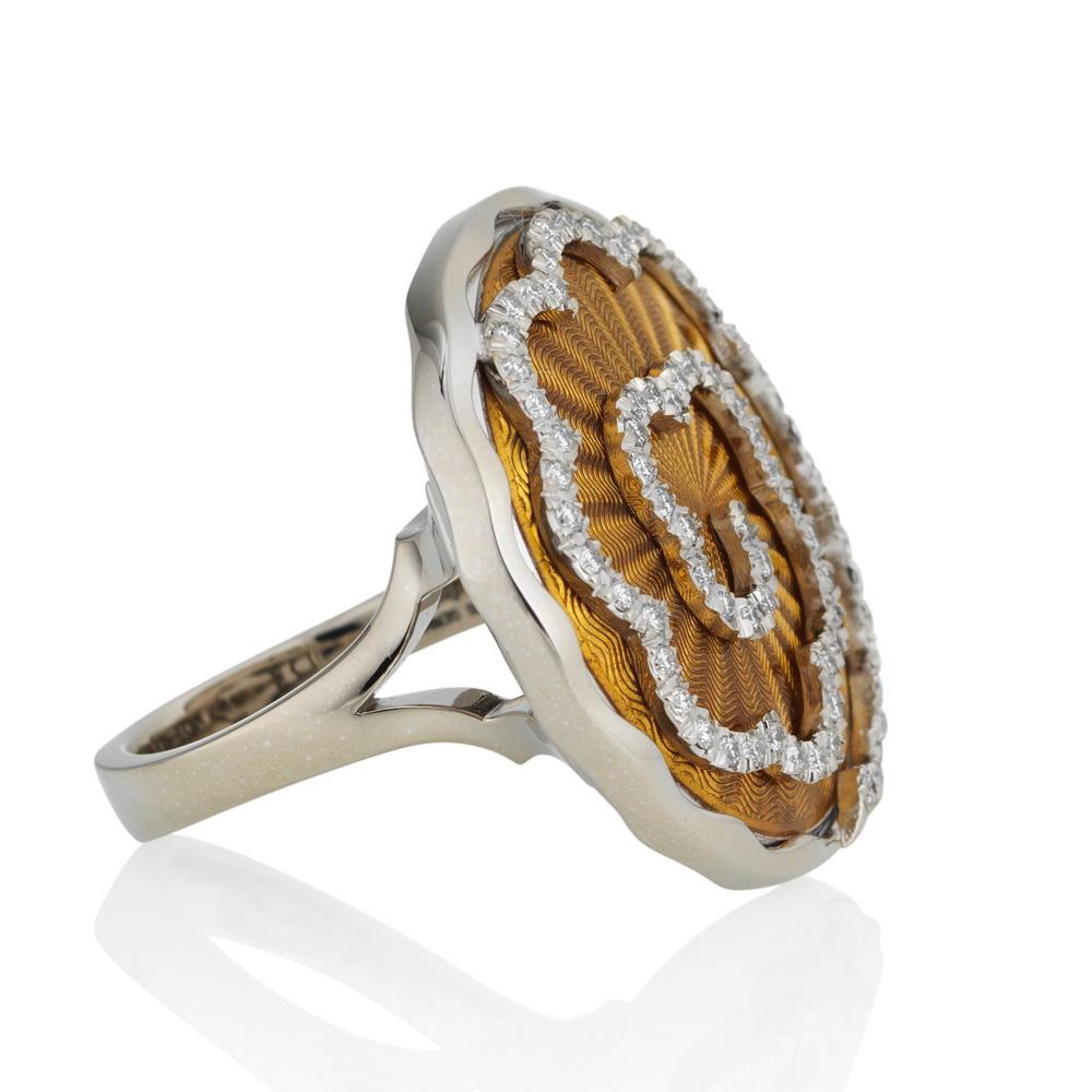 Contemporary Victor Mayer Artemis Enamel Ring 18k White Gold/Yellow Gold 57 Diamonds For Sale