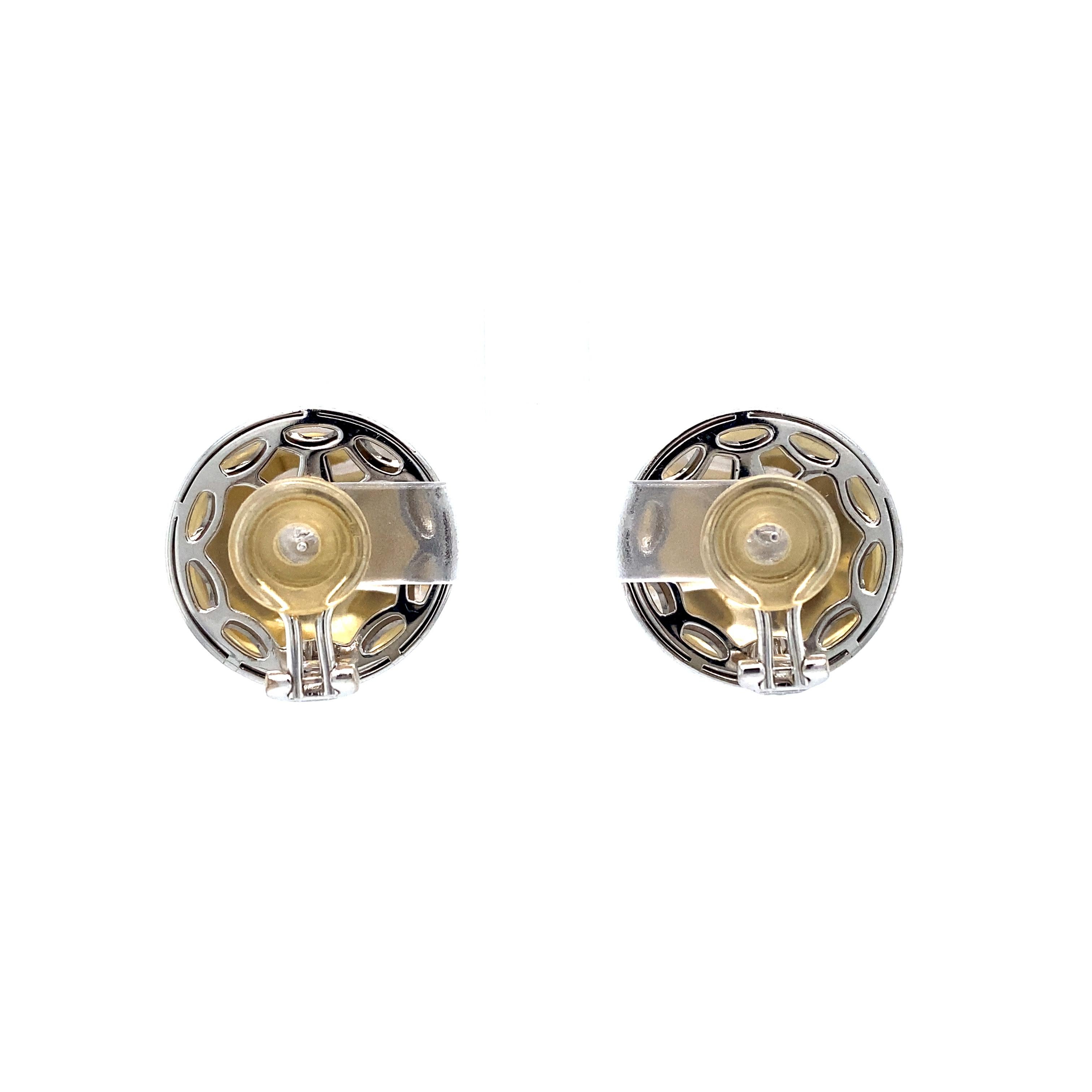 Round Stud Earrings 18k White Gold Light Red Vitreous Enamel 114 Diamonds 0.84ct For Sale 2