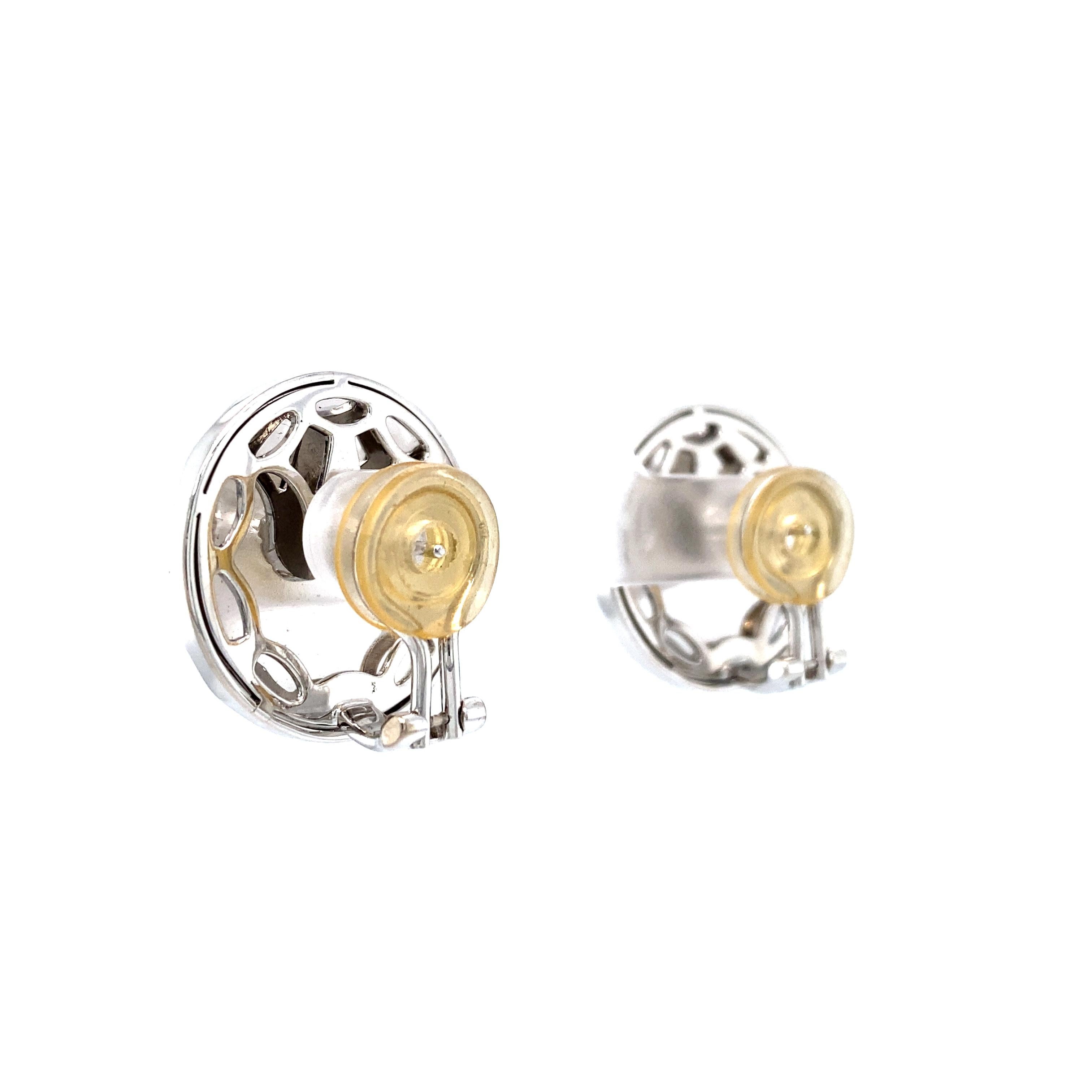 Round Stud Earrings 18k White Gold Light Red Vitreous Enamel 114 Diamonds 0.84ct For Sale 3