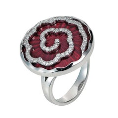 Victor Mayer Artemis Light Red Enamel Ring in 18k White Gold with 57 Diamonds