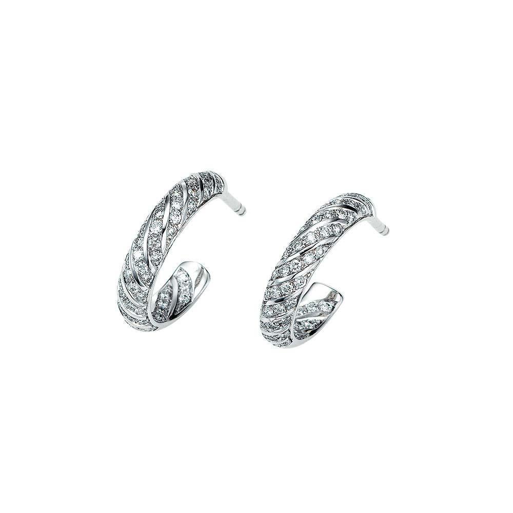 Contemporary Round Hoop Stud Earrings 18k White Gold 104 Diamonds 0.52 ct G VS Width 3.4 mm For Sale