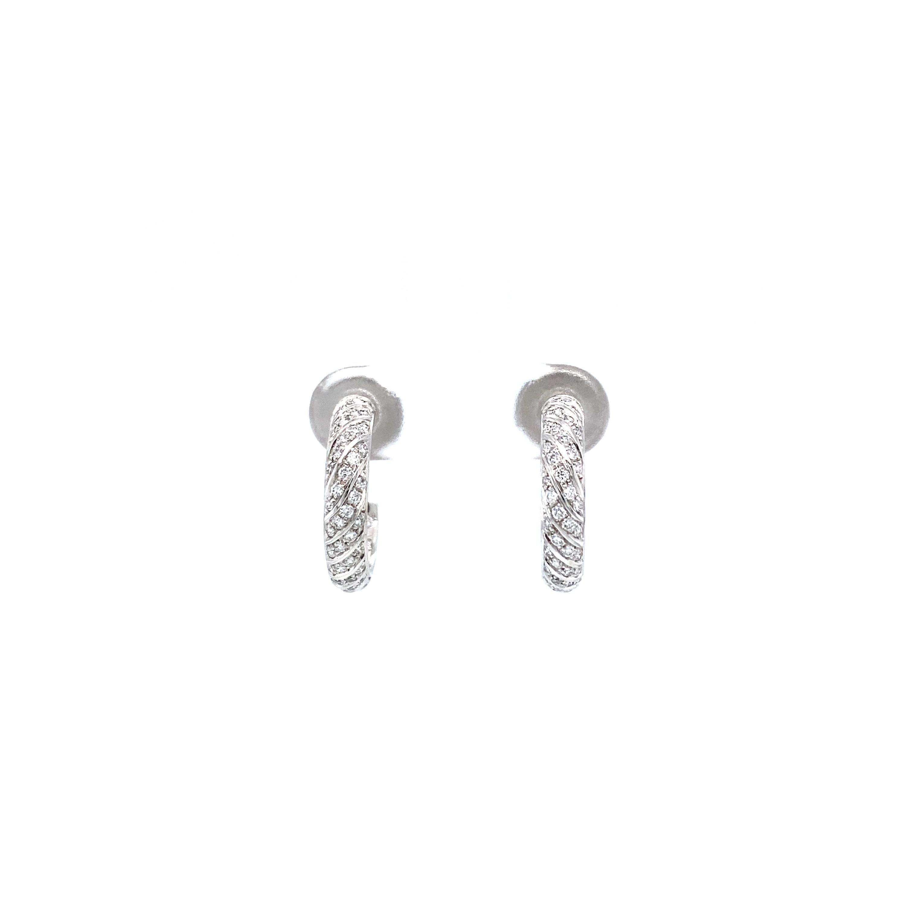 Brilliant Cut Round Hoop Stud Earrings 18k White Gold 104 Diamonds 0.52 ct G VS Width 3.4 mm For Sale