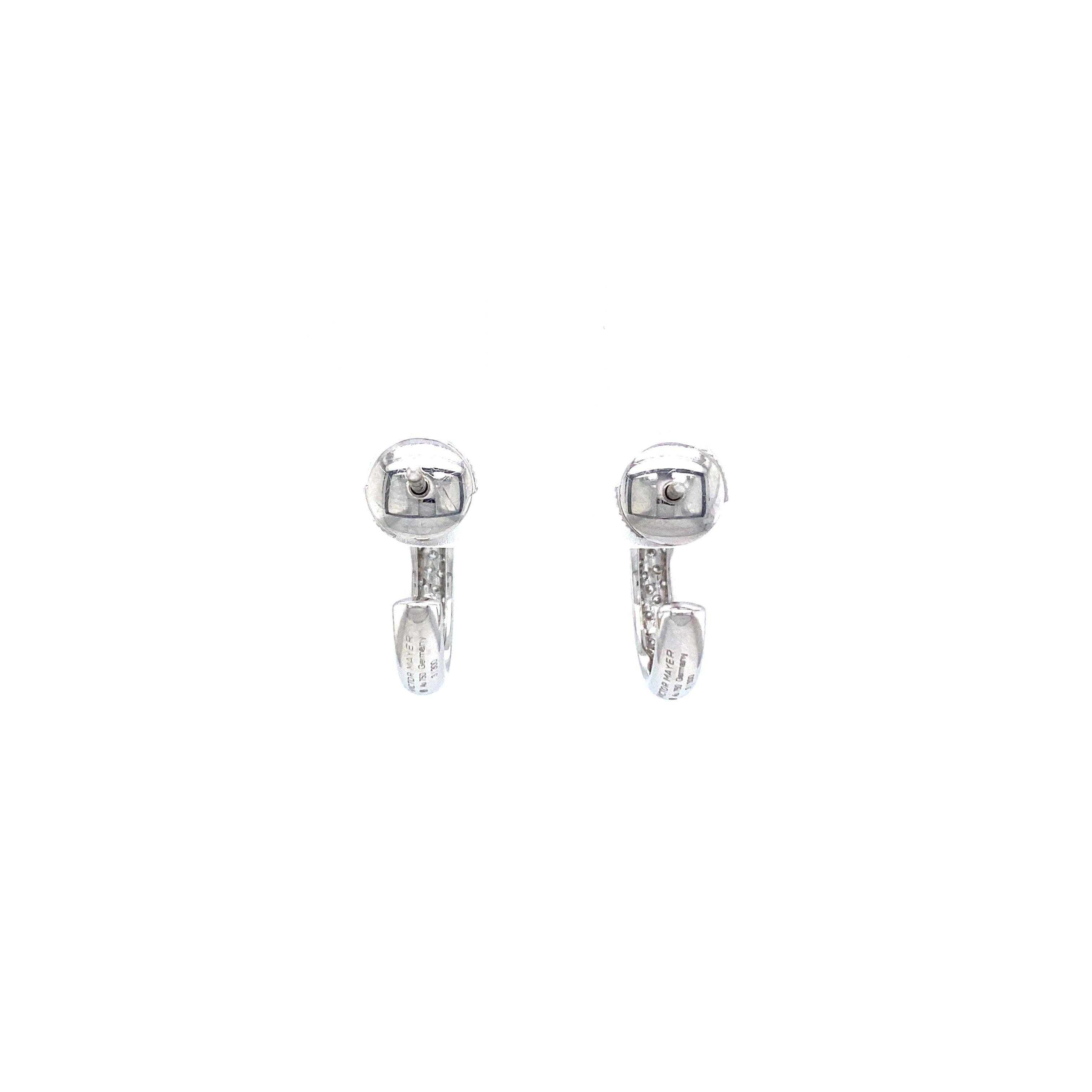 Women's Round Hoop Stud Earrings 18k White Gold 104 Diamonds 0.52 ct G VS Width 3.4 mm For Sale