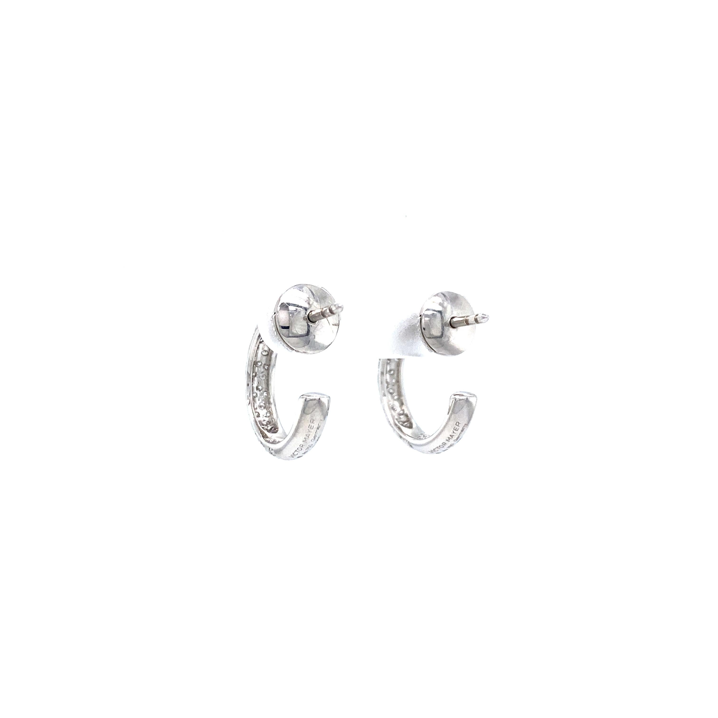 Round Hoop Stud Earrings 18k White Gold 104 Diamonds 0.52 ct G VS Width 3.4 mm For Sale 1
