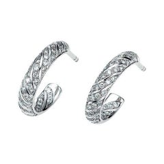 Round Hoop Stud Earrings 18k White Gold 104 Diamonds 0.52 ct G VS Width 3.4 mm