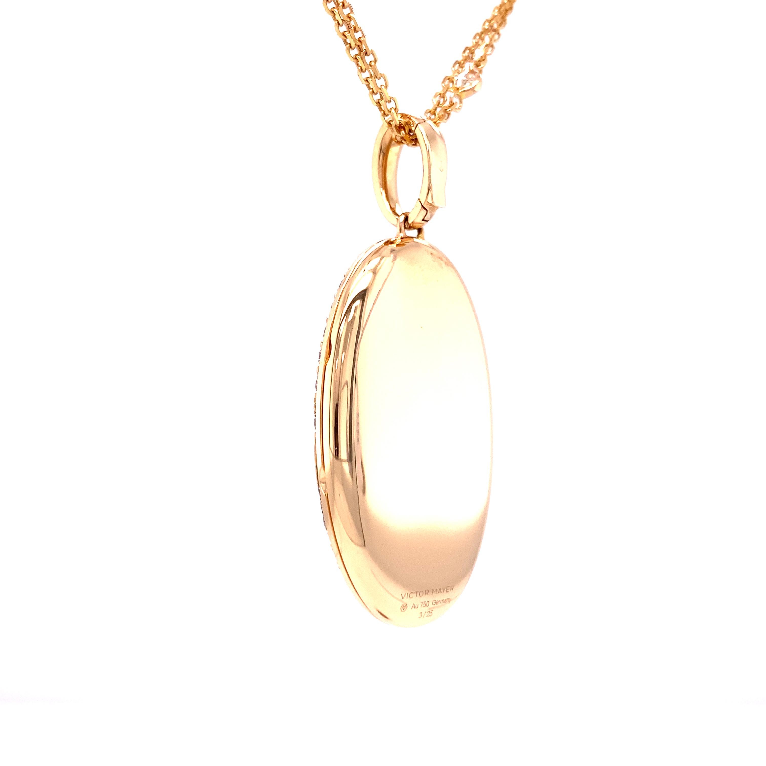 Pendentif médaillon ovale personnalisable en or rose 18 carats avec 151 diamants de 4,18 carats, 24 x 40 mm en vente 1