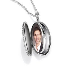 Customizable Oval Locket Pendant 18k White Gold 155 Diamonds 1.76 ct 34 x 20 mm
