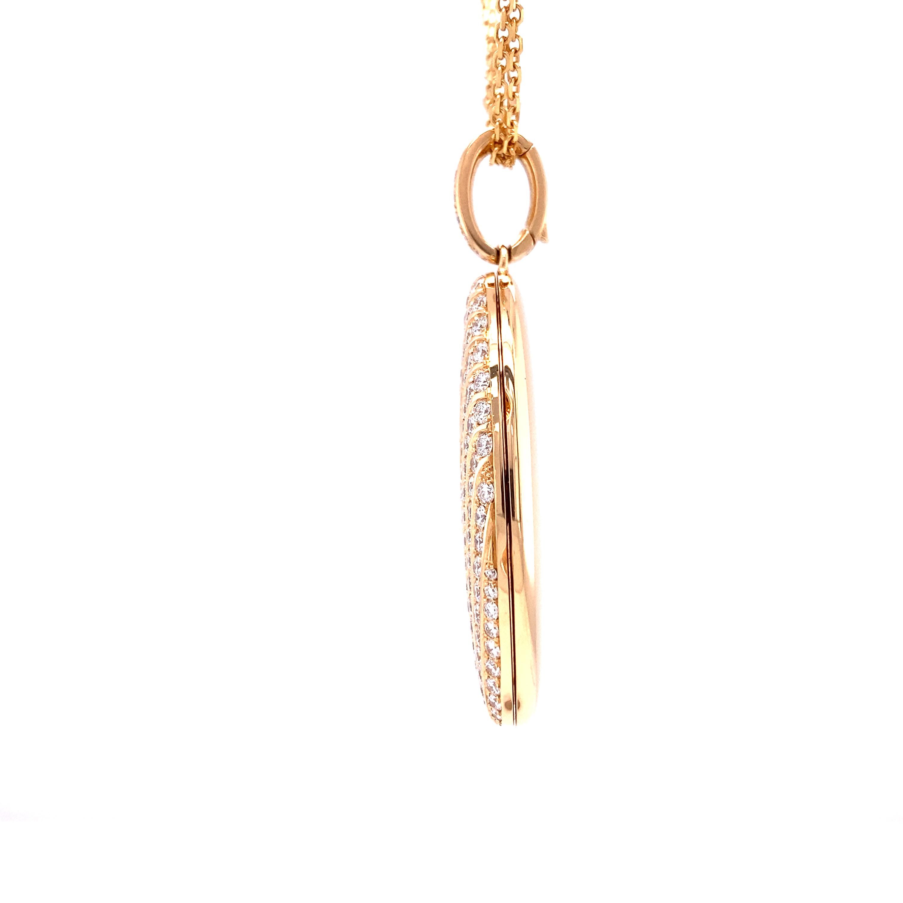 Brilliant Cut Customizable Oval Locket Pendant Necklace - 18k Rose Gold - 151 Diamonds 4.18 ct For Sale