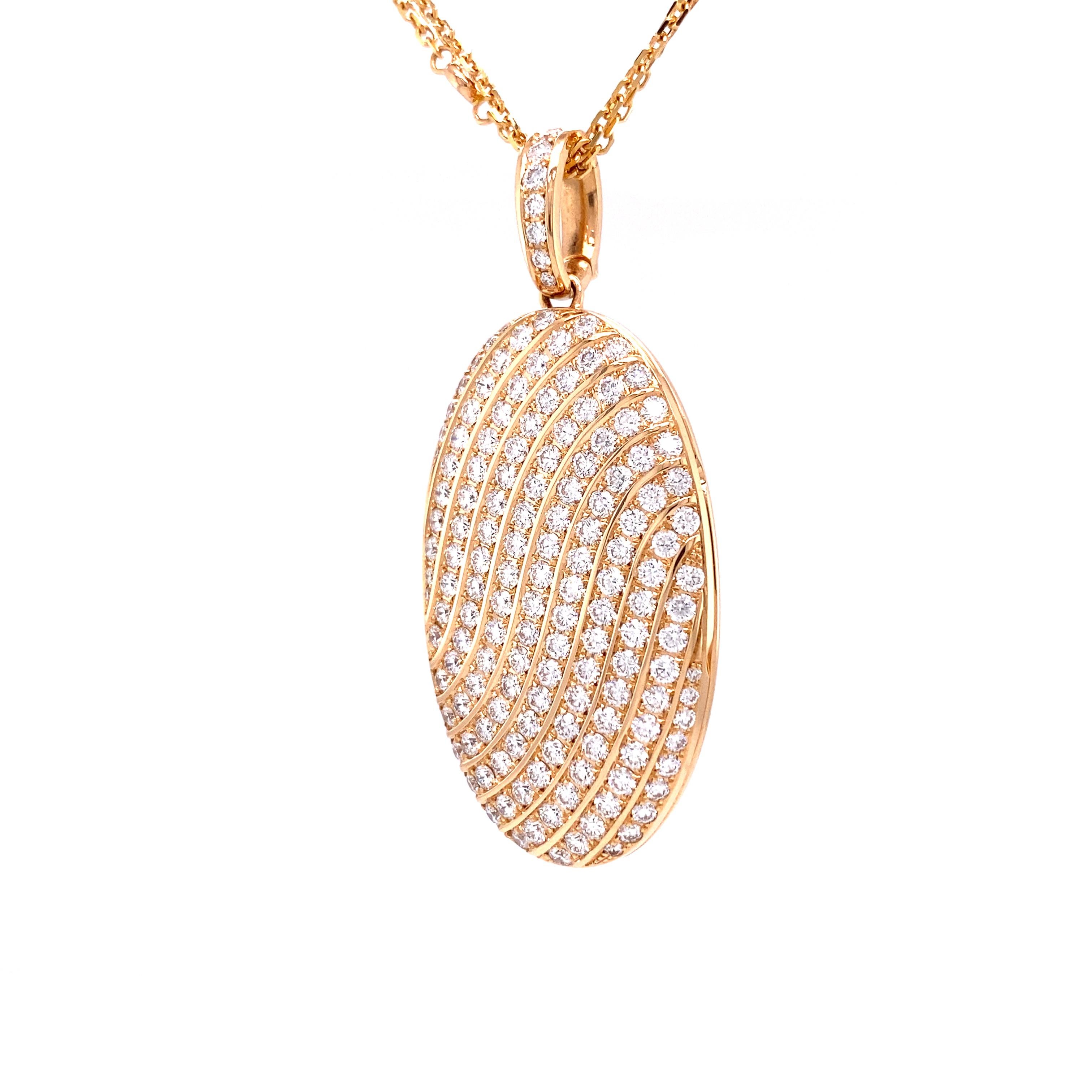 Collana con ciondolo ovale personalizzabile - Oro rosa 18k - 151 diamanti 4,18 ct in vendita 3