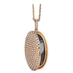 Customizable Oval Locket Pendant Necklace - 18k Rose Gold - 151 Diamonds 4.18 ct