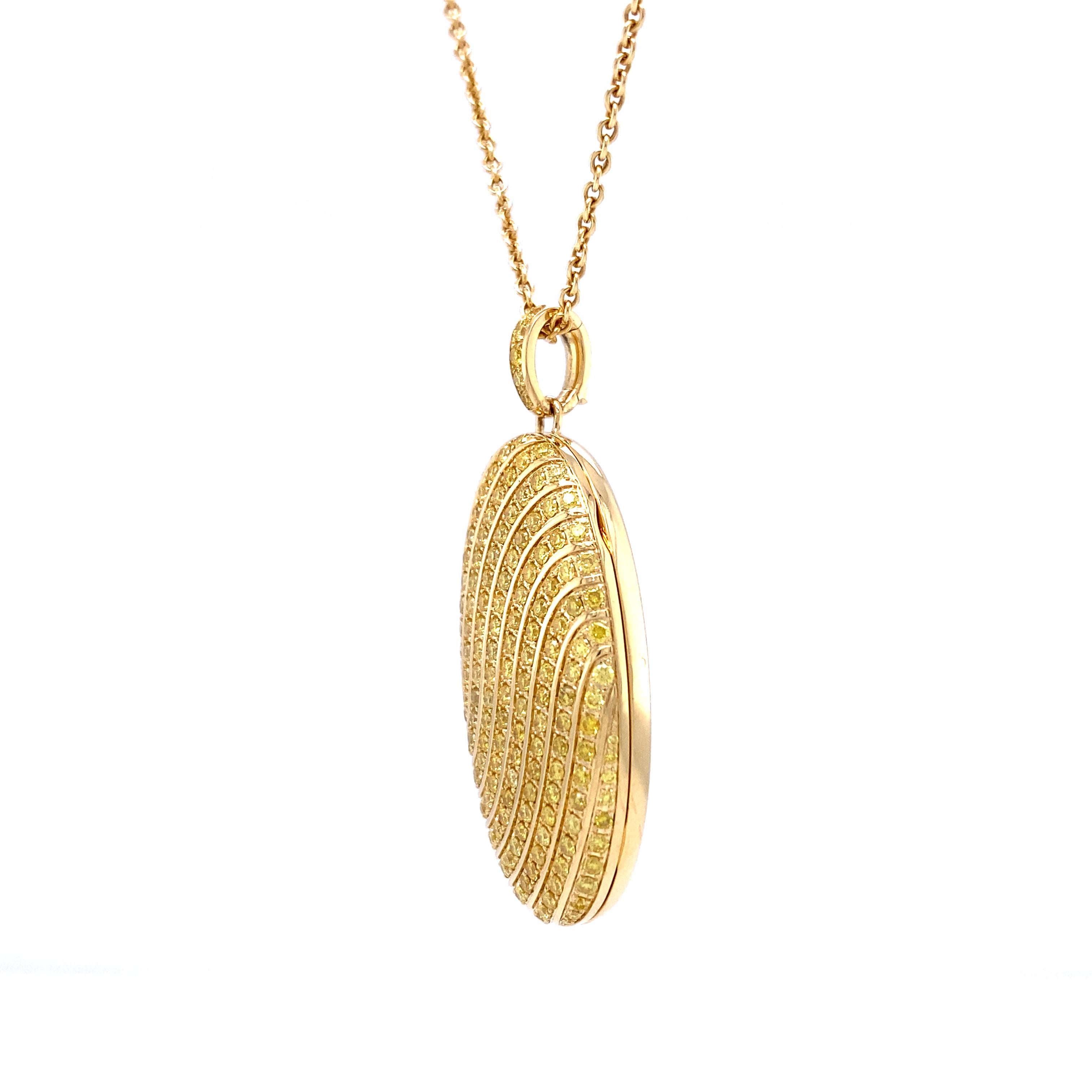 Contemporary Victor Mayer Calima Locket Necklace in 18k Yellow Gold 155 Fancy Yellow Diamonds For Sale