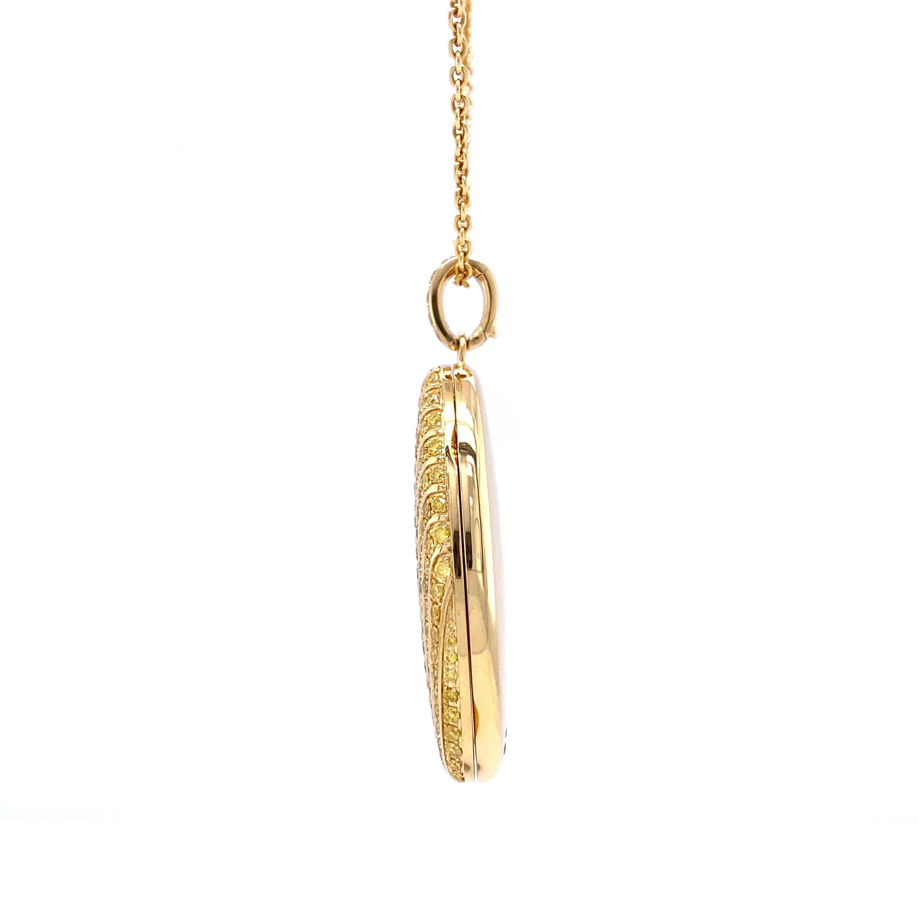 Brilliant Cut Victor Mayer Calima Locket Necklace in 18k Yellow Gold 155 Fancy Yellow Diamonds For Sale