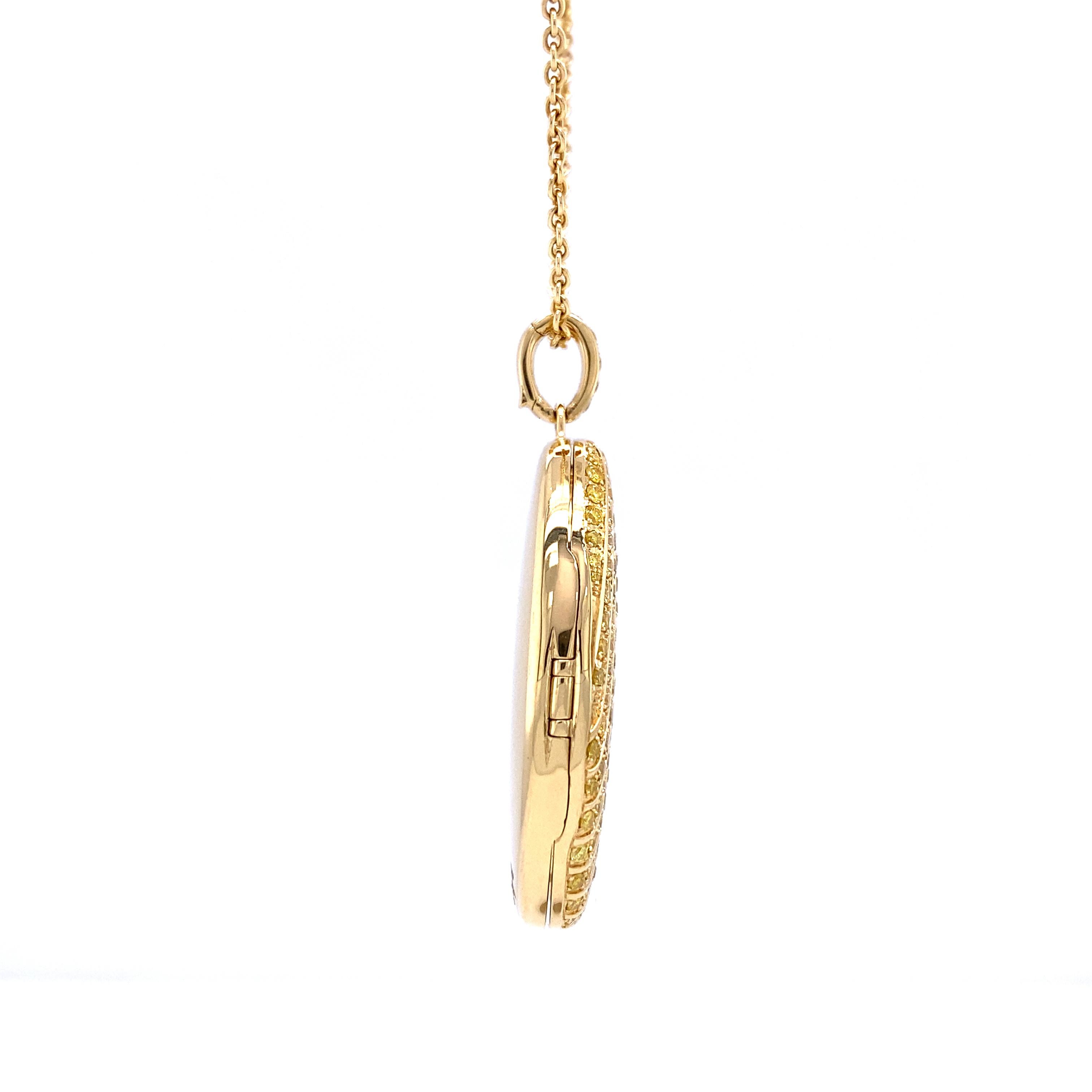 Victor Mayer Calima Locket Necklace in 18k Yellow Gold 155 Fancy Yellow Diamonds For Sale 2