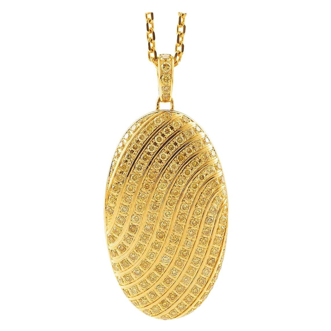 Victor Mayer Calima Locket Necklace in 18k Yellow Gold 155 Fancy Yellow Diamonds For Sale