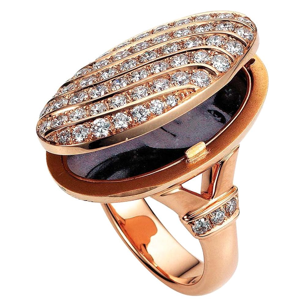 Victor Mayer Calima Locket Ring 18k Rose Gold with 68 Diamonds For Sale