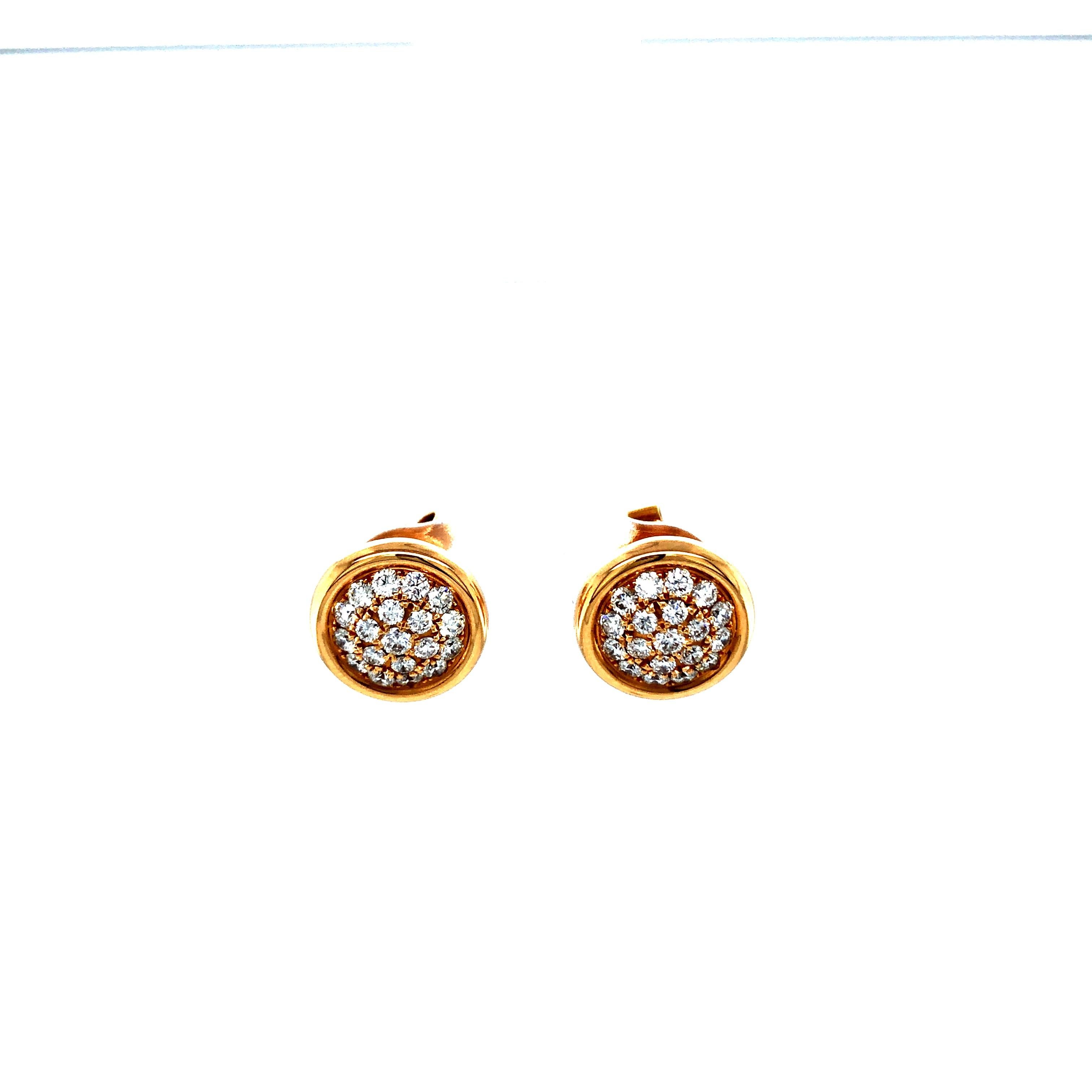 Clous d'oreilles ronds en or rose 18 carats avec 38 diamants de 0,78 carat, diamètre 11,6 mm Pour femmes en vente