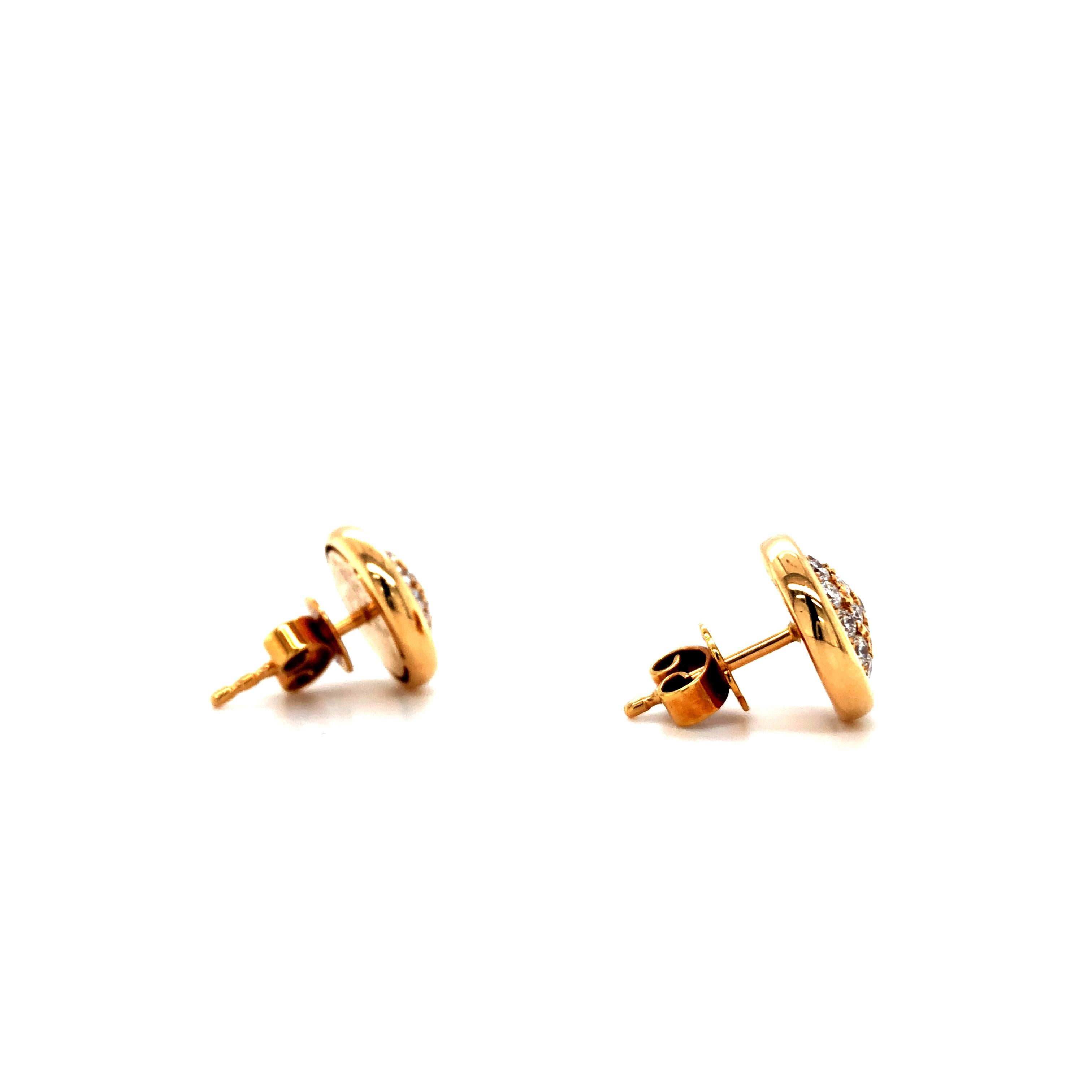Round Stud Earrings - 18k Rose Gold - 38 Diamonds 0.78 ct G VS Diameter 11.6 mm For Sale 3