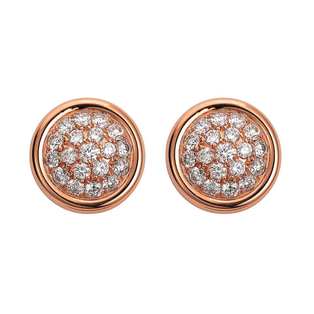 Contemporary Round Stud Earrings - 18k Rose Gold - 38 Diamonds 0.78 ct G VS Diameter 11.6 mm For Sale