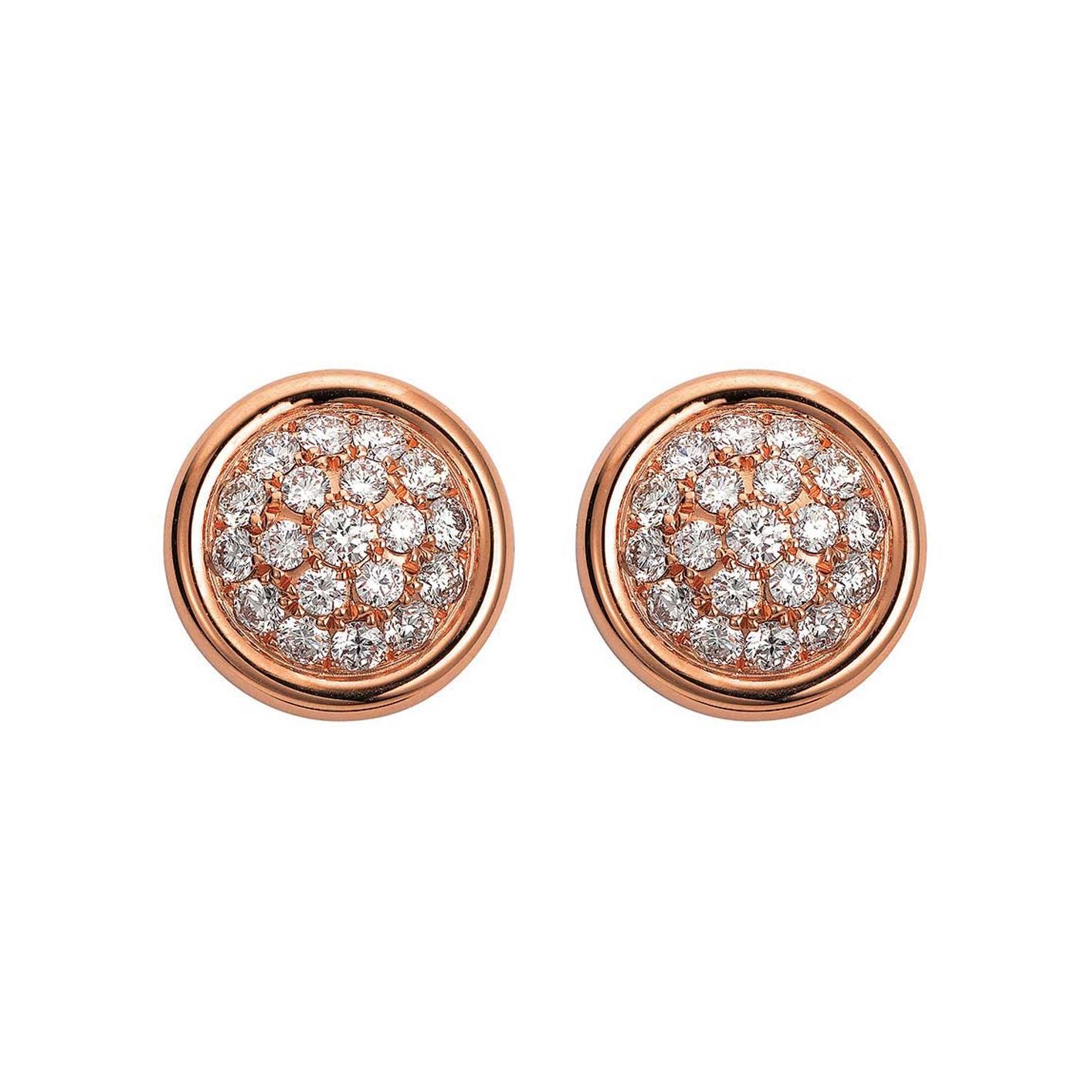 Clous d'oreilles ronds en or rose 18 carats avec 38 diamants de 0,78 carat, diamètre 11,6 mm en vente