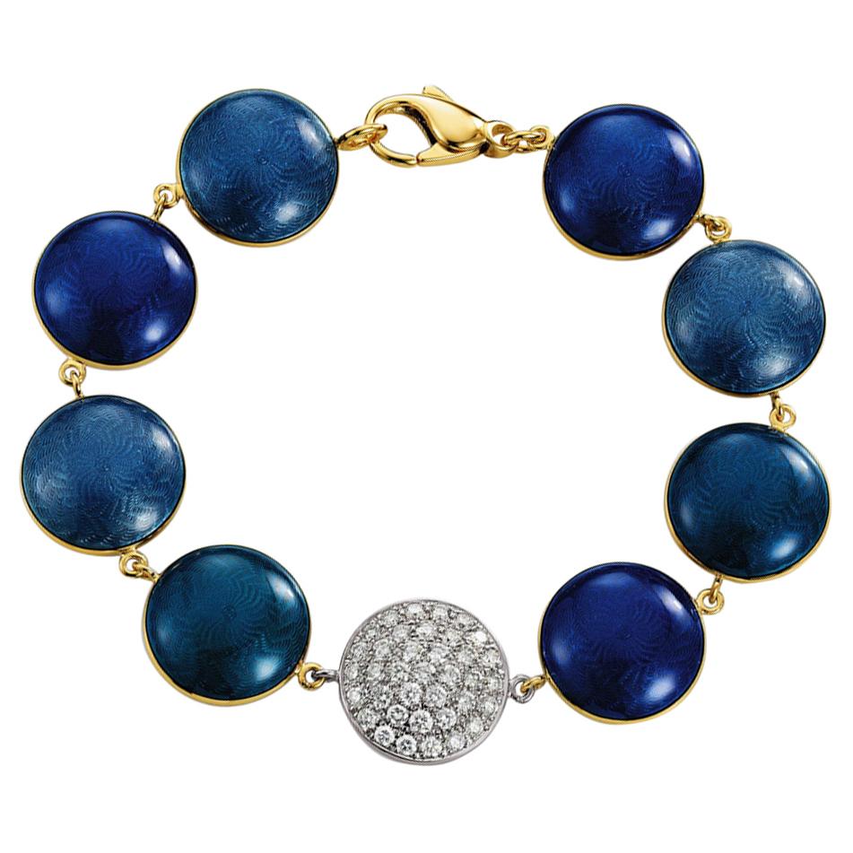 Victor Mayer Candy Bracelet 18k Yellow/White Gold 37 Diamonds 1.24ct Blue Enamel For Sale