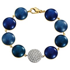 Victor Mayer Candy Bracelet 18k Yellow/White Gold 37 Diamonds 1.24ct Blue Enamel