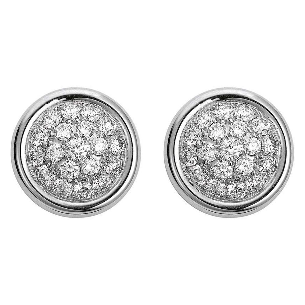 Round Stud Earrings - 18k White Gold - 38 Diamonds 0.78 ct G VS Diameter 11.6 mm