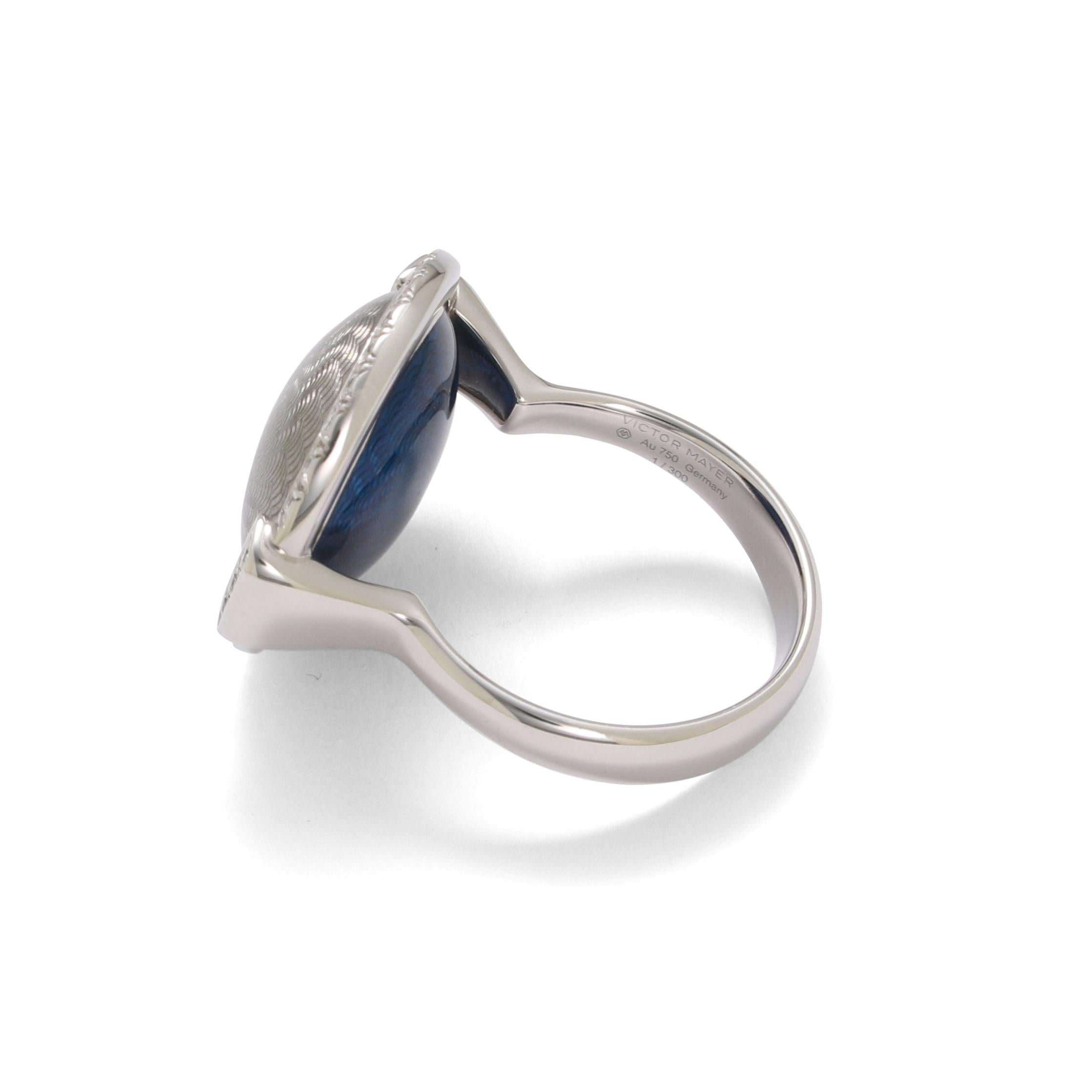 Contemporary Victor Mayer Ring Candy Silver Blue Enamel 18k White Gold 78 Diamonds 0.47 ct For Sale