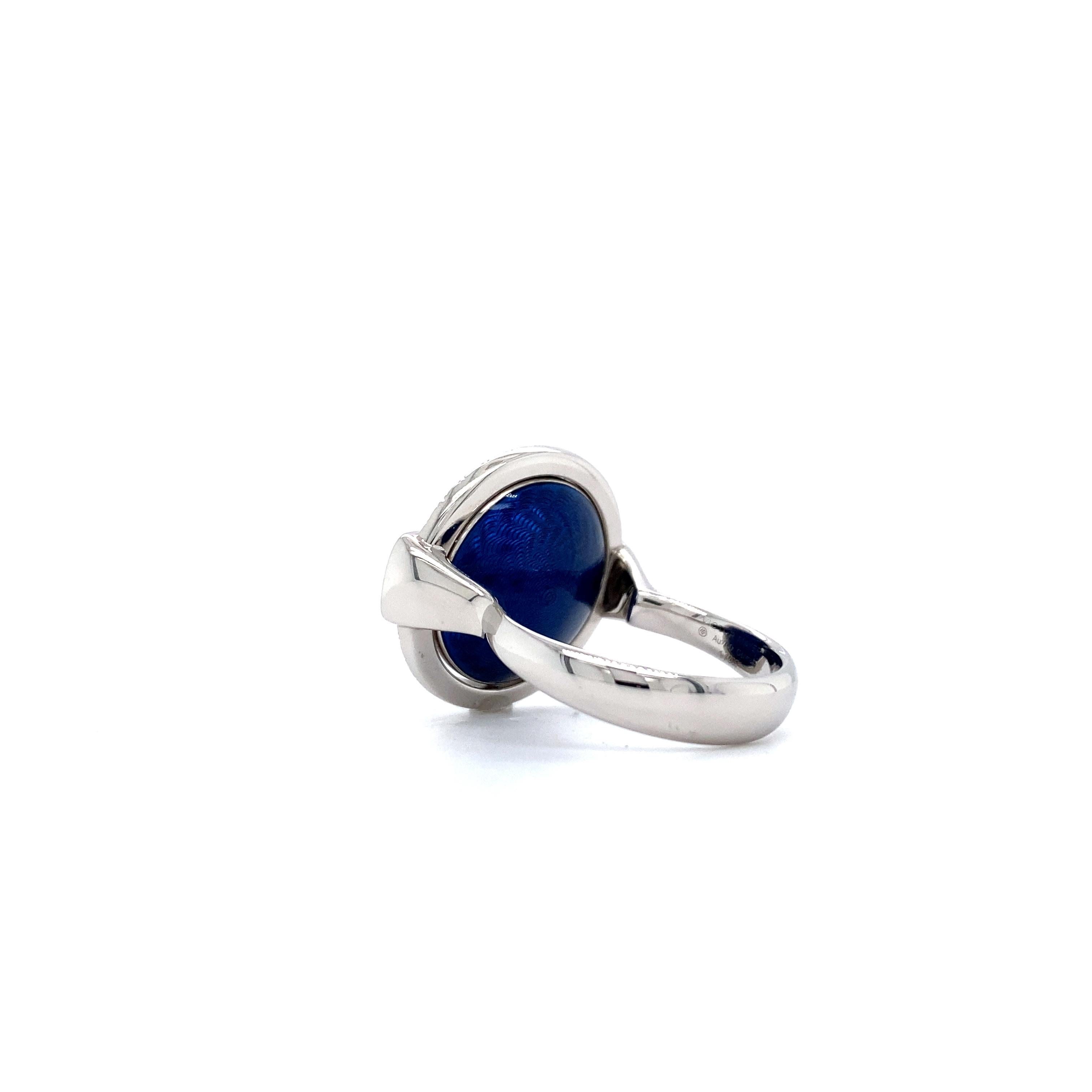 Victor Mayer Ring Candy Silver Blue Enamel 18k White Gold 78 Diamonds 0.47 ct For Sale 1