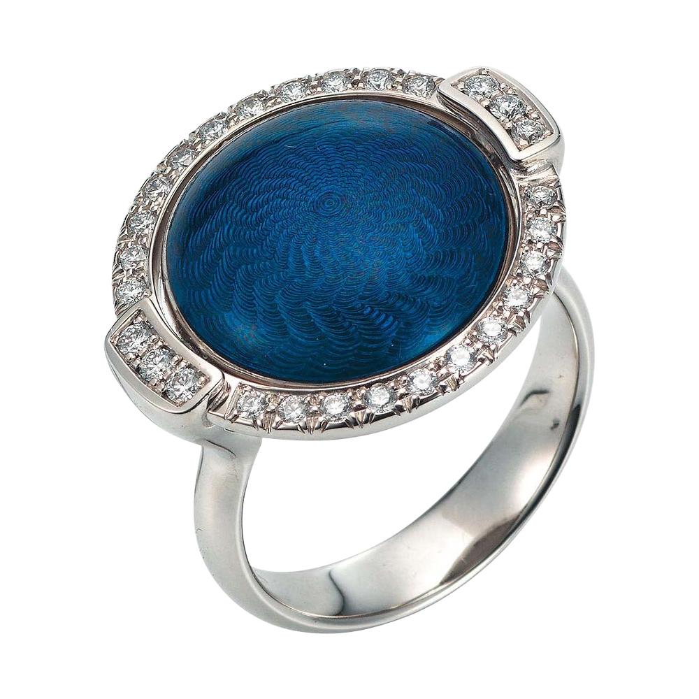 Victor Mayer Ring Candy Silver Blue Enamel 18k White Gold 78 Diamonds 0.47 ct For Sale