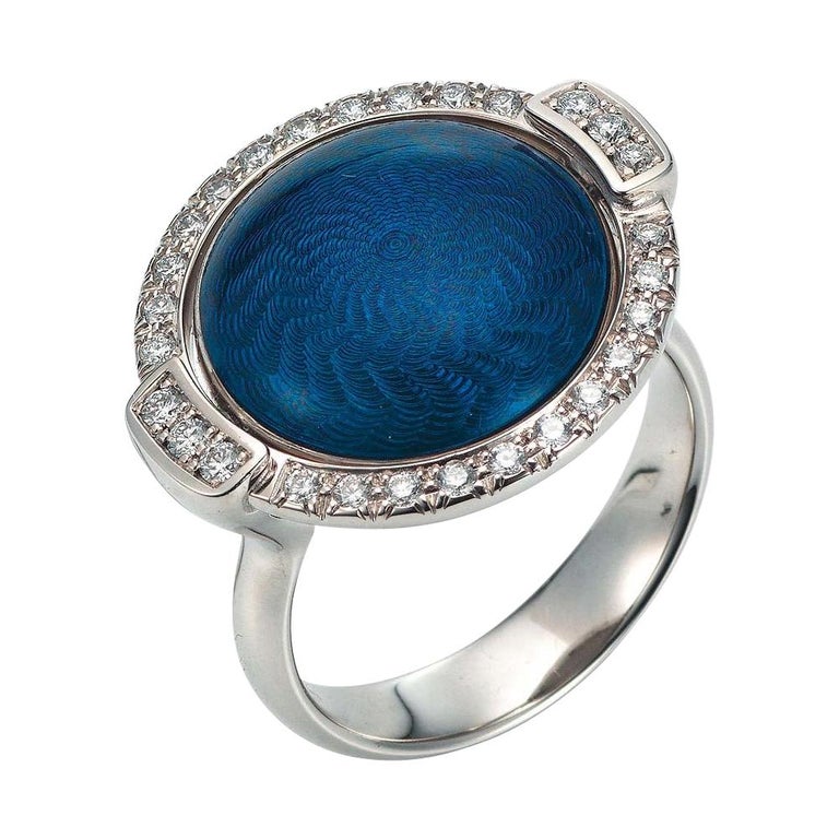 Victor Mayer Ring Candy Silver Blue Enamel 18k White Gold 78 Diamonds 0.47  ct For Sale at 1stDibs