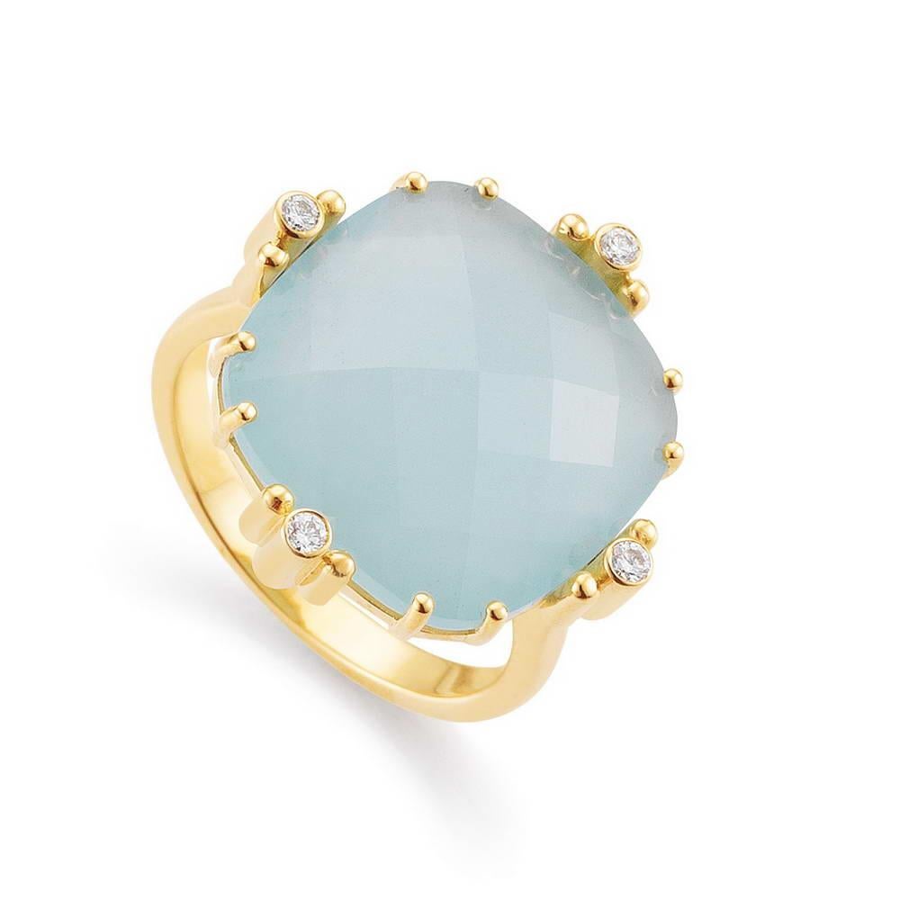Briolette Cut Victor Mayer Celeste Ring, 18k GG, Aquamarine, Diamonds 0, 08 Ct For Sale