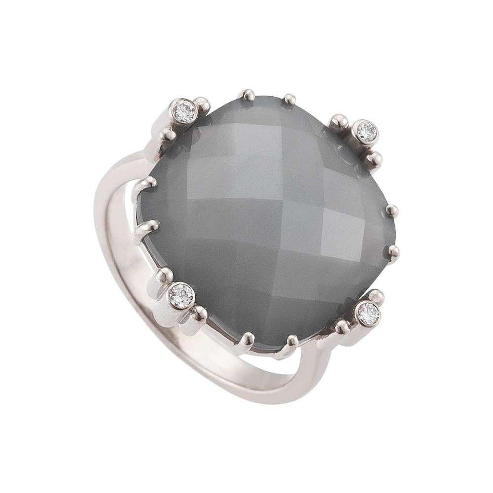 Briolette Cut Victor Mayer Celeste Ring, 18k White Gold, Moonstone, Diamonds 0, 08 Ct For Sale