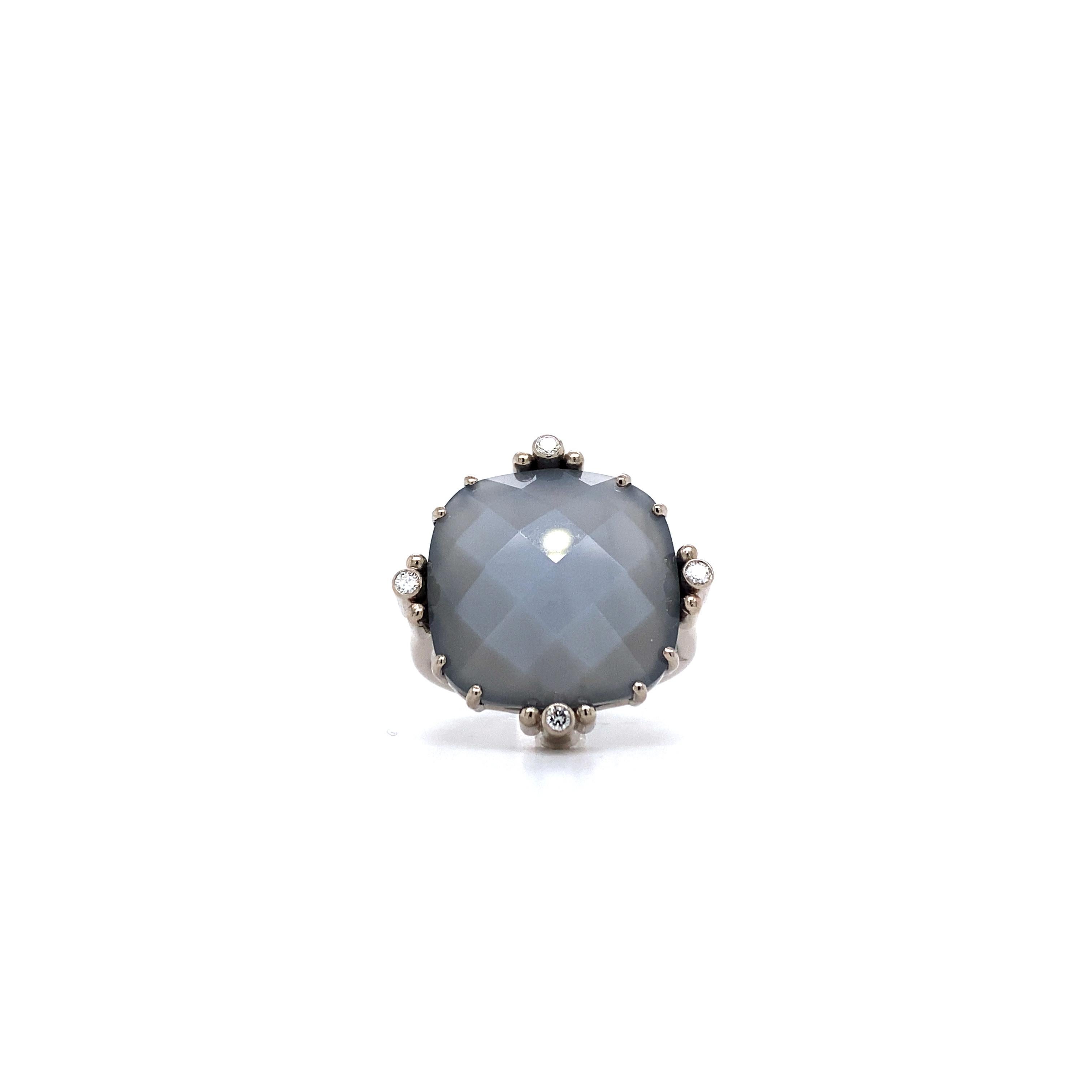 Women's or Men's Victor Mayer Celeste Ring, 18k White Gold, Moonstone, Diamonds 0, 08 Ct For Sale
